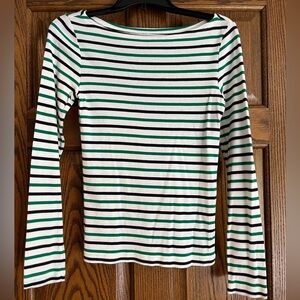 GAP Striped Long Sleeve Favorite Tee - Green and Black Stripe- size S